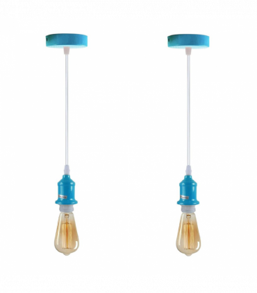 Pendant Light Blue Metal/PVC 2 Pack Industrial Lampshade E27 Holder