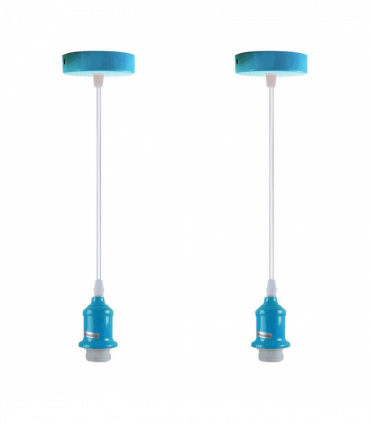 Pendant Light Blue Metal/PVC 2 Pack Industrial Lampshade E27 Holder