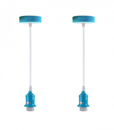 Pendant light 2 Pack Industrial Fitting, E27 Lamp Holder Set with PVC Cable Blue