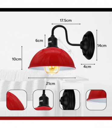 Wall Light Red Metal Arm E27 2 Pack Modern Industrial Swan Neck Fixture