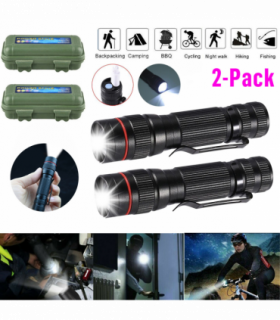 2 Pack USB Rechargeable LED Flashlight Adjustable Focus 3-Modes Outdoor Mini Flashlight