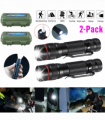 2 Pack USB Rechargeable LED Flashlight Adjustable Focus 3-Modes Outdoor Mini Flashlight