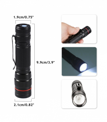 2 Pack USB Rechargeable LED Flashlight Adjustable Focus 3-Modes Outdoor Mini Flashlight