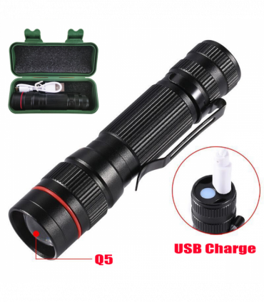 2 Pack USB Rechargeable LED Flashlight Adjustable Focus 3-Modes Outdoor Mini Flashlight
