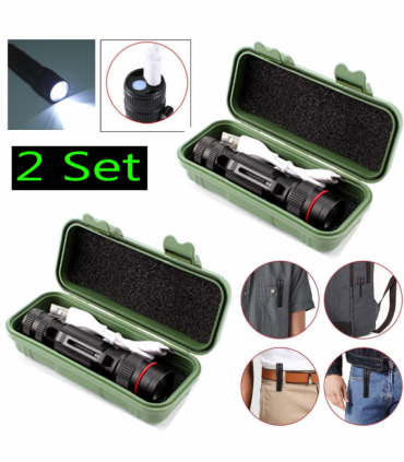 2 Pack USB Rechargeable LED Flashlight Adjustable Focus 3-Modes Outdoor Mini Flashlight