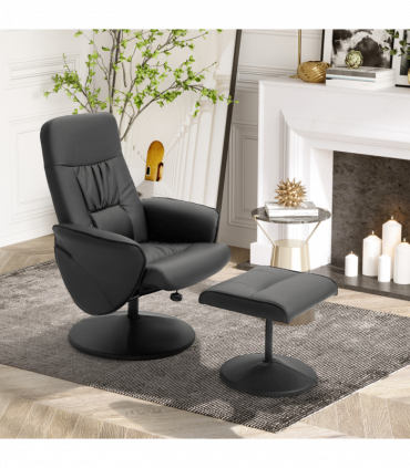 2 Pcs Reclining Armchair Ottoman 360 Swivel Home Furniture PU Leather Black