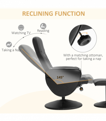 2 Pcs Reclining Armchair Ottoman 360 Swivel Home Furniture PU Leather Black