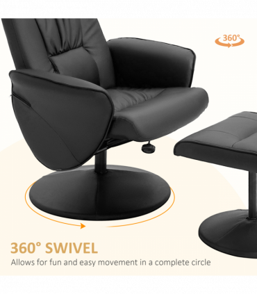 2 Pcs Reclining Armchair Ottoman 360 Swivel Home Furniture PU Leather Black
