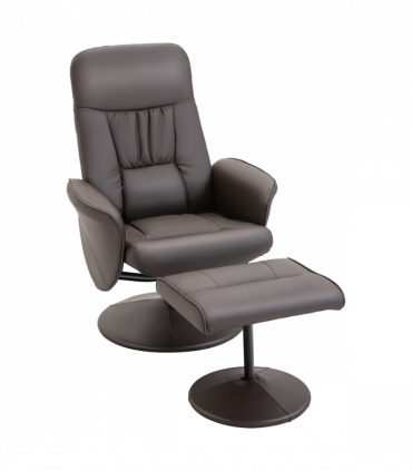 Armchair ottoman set 2 Pcs Reclining PU Leather Brown 105H x 81W x 81Dcm