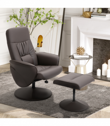 Armchair ottoman set 2 Pcs Reclining PU Leather Brown 105H x 81W x 81Dcm