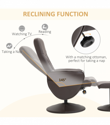 Armchair ottoman set 2 Pcs Reclining PU Leather Brown 105H x 81W x 81Dcm