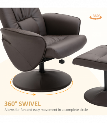 Armchair ottoman set 2 Pcs Reclining PU Leather Brown 105H x 81W x 81Dcm