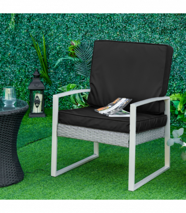2 Pieces Seat Cushion and Back Pad Set for Rattan Furniture Black