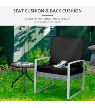 2 Pieces Seat Cushion and Back Pad Set for Rattan Furniture Black