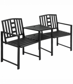 2 Seat Garden Chair Bench Loveseats w/Coffee Table Slatted Design Patio Yard