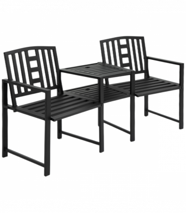 2 Seat Garden Chair Bench Loveseats w/Coffee Table Slatted Design Patio Yard