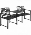 2 Seat Garden Chair Bench Loveseats w/Coffee Table Slatted Design Patio Yard
