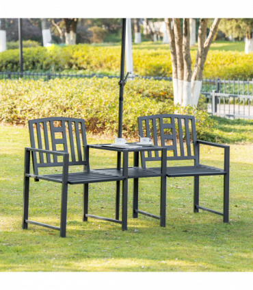 2 Seat Garden Chair Bench Loveseats w/Coffee Table Slatted Design Patio Yard