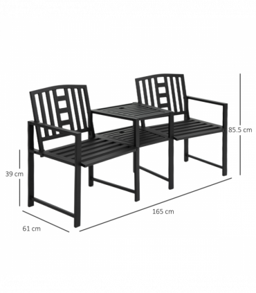 2 Seat Garden Chair Bench Loveseats w/Coffee Table Slatted Design Patio Yard