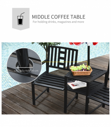 2 Seat Garden Chair Bench Loveseats w/Coffee Table Slatted Design Patio Yard