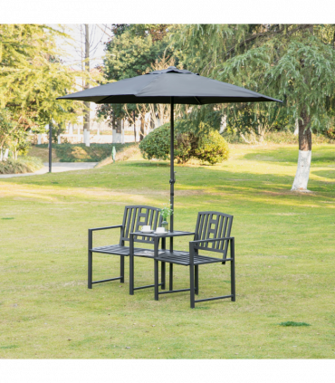 2 Seat Garden Chair Bench Loveseats w/Coffee Table Slatted Design Patio Yard