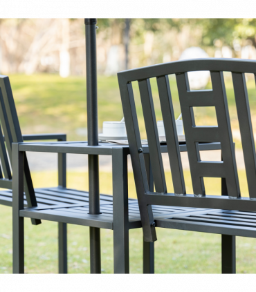 2 Seat Garden Chair Bench Loveseats w/Coffee Table Slatted Design Patio Yard