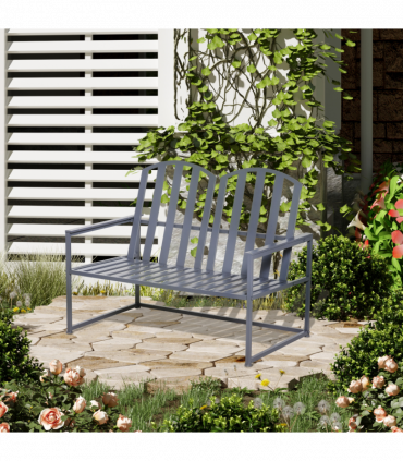 Metal Grey 2 Seat Steel Patio Garden Bench 80.5H x 108W x 63Dcm Outdoor