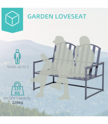 Metal Grey 2 Seat Steel Patio Garden Bench 80.5H x 108W x 63Dcm Outdoor