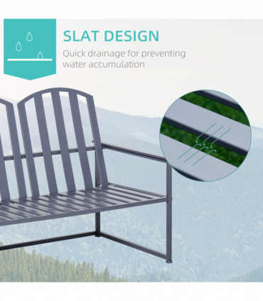 Metal Grey 2 Seat Steel Patio Garden Bench 80.5H x 108W x 63Dcm Outdoor
