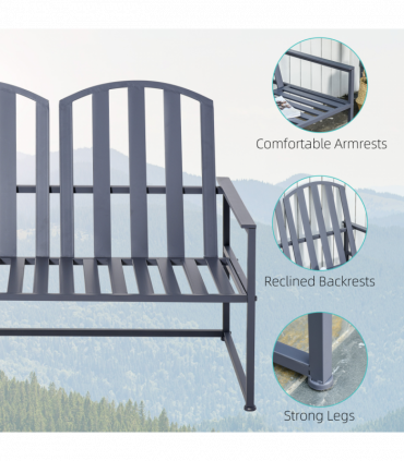 Metal Grey 2 Seat Steel Patio Garden Bench 80.5H x 108W x 63Dcm Outdoor