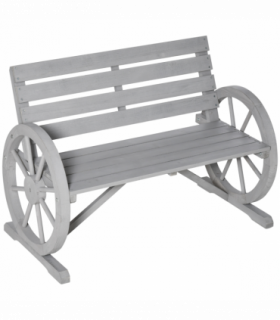 2 Seater Bench Armrest Chair & Wooden Cart Wagon Wheel Rustic High Back Grey