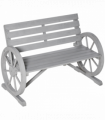 2 Seater Bench Armrest Chair & Wooden Cart Wagon Wheel Rustic High Back Grey