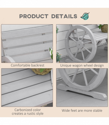 2 Seater Bench Armrest Chair & Wooden Cart Wagon Wheel Rustic High Back Grey