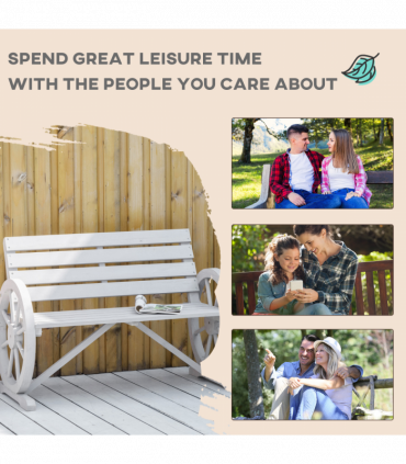 2 Seater Bench Armrest Chair & Wooden Cart Wagon Wheel Rustic High Back Grey