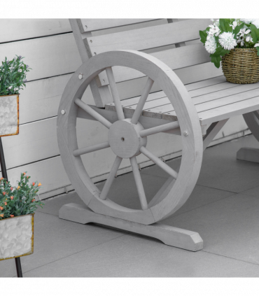 2 Seater Bench Armrest Chair & Wooden Cart Wagon Wheel Rustic High Back Grey