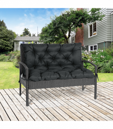 Polyester Black 98L x 100W x 8D cm 2 Seater Garden Bench Cushion Outdoor Seat