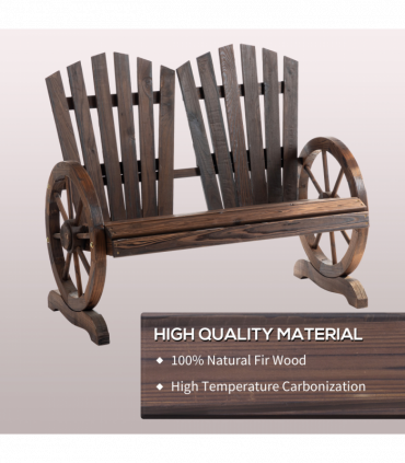 2 Seater Garden Bench w/ Wheel-Shaped Armrests Carbonized colour Outsunny