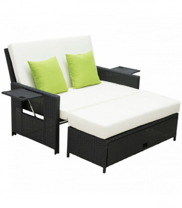 2 Seater Garden Rattan  Sofa Sun Lounger Daybed Fire Retardant Sponge