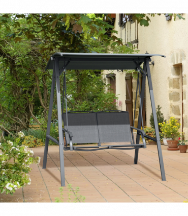 2 Seater Garden Swing Chair Swing Bench w/ Adjustable Canopy, Grey