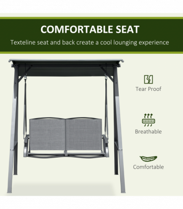 2 Seater Garden Swing Chair Swing Bench w/ Adjustable Canopy, Grey