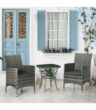 2 Seater GardenRattan Furniture Bistro Set Table Set Conservatory, Light Grey