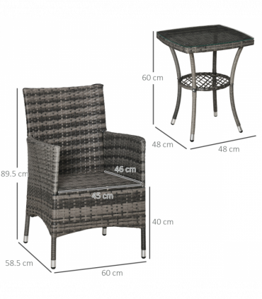 2 Seater GardenRattan Furniture Bistro Set Table Set Conservatory, Light Grey