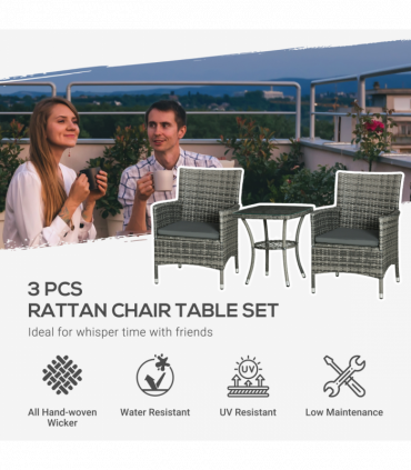 2 Seater GardenRattan Furniture Bistro Set Table Set Conservatory, Light Grey