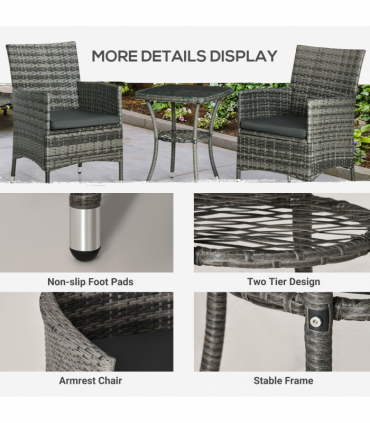 2 Seater GardenRattan Furniture Bistro Set Table Set Conservatory, Light Grey