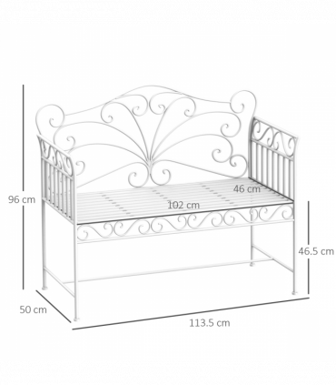 2 Seater Metal Bench Park Seating Outdoor Furniture Chair w/ Backrest White