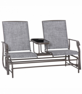 2 Seater Metal Double Swing Chair Glider Rocking Chair Seat With Table Grey