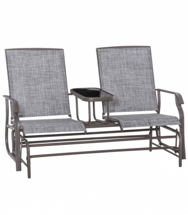 2 Seater Metal Double Swing Chair Glider Rocking Chair Seat With Table Grey