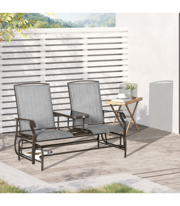 2 Seater Metal Double Swing Chair Glider Rocking Chair Seat With Table Grey