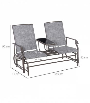 2 Seater Metal Double Swing Chair Glider Rocking Chair Seat With Table Grey