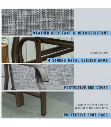 2 Seater Metal Double Swing Chair Glider Rocking Chair Seat With Table Grey